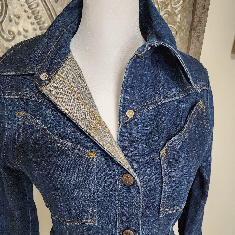 70's Vintage Landlubber Denim Duster Snap Button Dress Sz7 USA Western Boho Chic - Picture 8 of 15